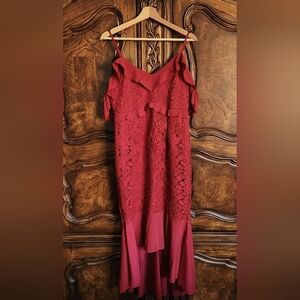 NWOT Elegant Red Lace Women's Dress Spaghetti Straps & Flutter Sleeves